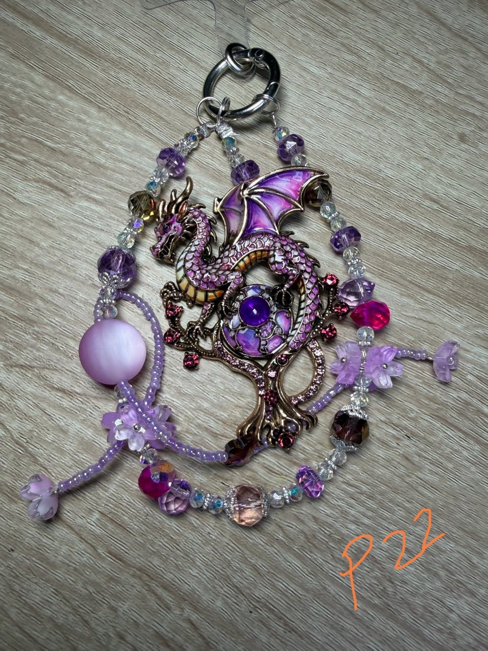 Purple Dragon Pendant Fantasy Beaded Chain for Purse/Phone/Keys